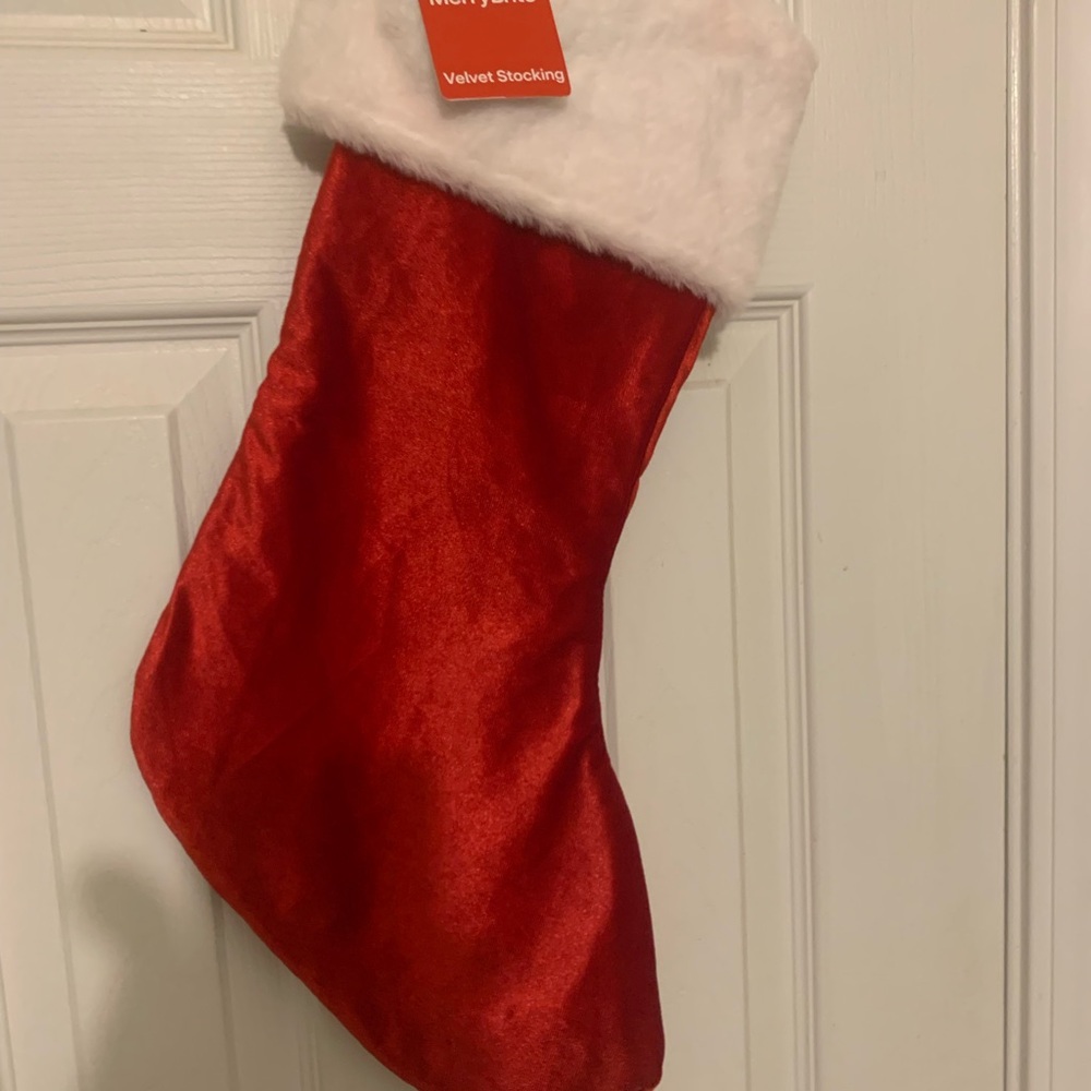 Festive Red Velvet Stocking with White Trim